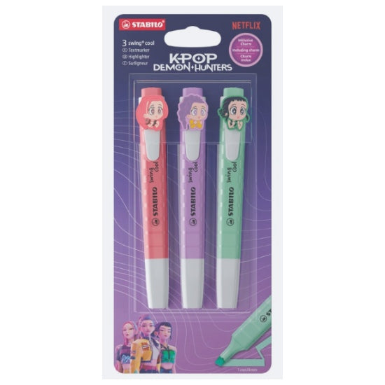 Ens. 3 surligneurs Stabilo Swing cool K-Pop Demon Hunters filles