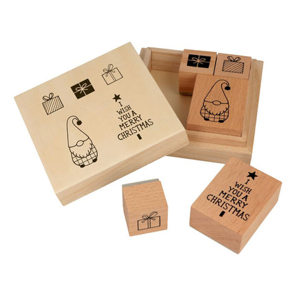 5-Piece Wooden Stamp Set - "Imagine Christmas"