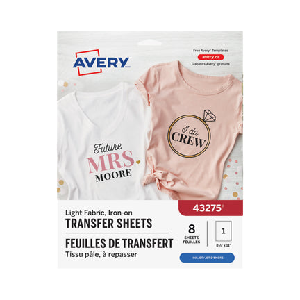 AVERY Papier Textile transfert T-shirt blanc ou clair