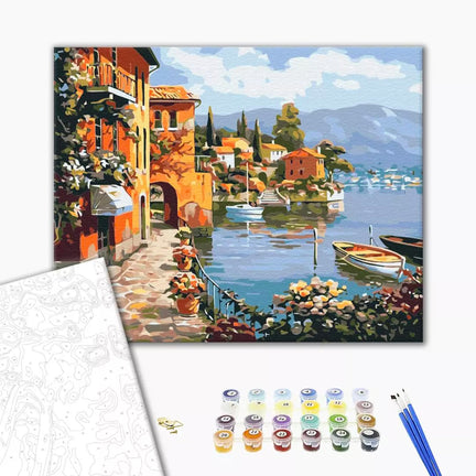 Paint by Numbers Kit - "A Cozy Seaside Town"