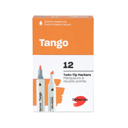 12-Pack Tango Double-Tip Markers Set, Assorted Colours - Chisel and Brush Tip
