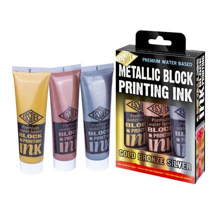 3-Pack Block Printing Inks - 100 ml, Metallic Colours