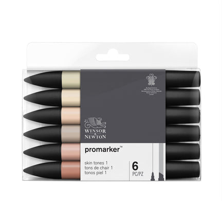 6-Piece Double-Tip Promarker Marker Set in Assorted Skin Tone Colors - Bullet and Chisel Tip