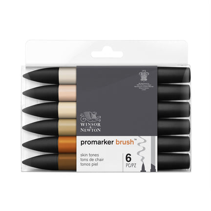 6-Piece Double-Tip Promarker Marker Set in Flesh Tone Colors - Brush and Chisel Tip