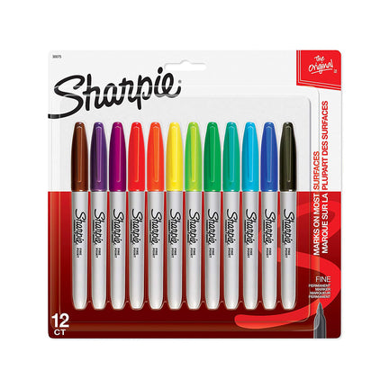 12-Pack Sharpie Permanent Markers - Fine Tip, Assorted Colours