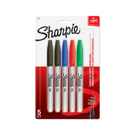 5-Pack Fine Tip Permanent Markers - Assorted Colours