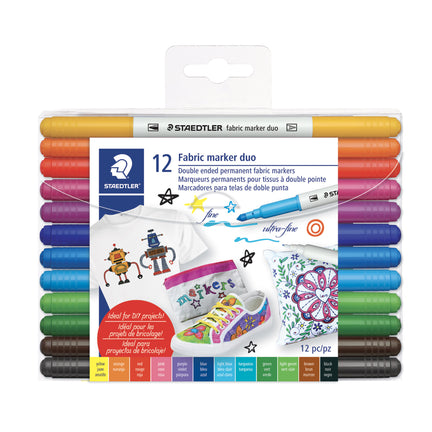 12-Pack Double-Ended Fabric Pens - Assorted Colours