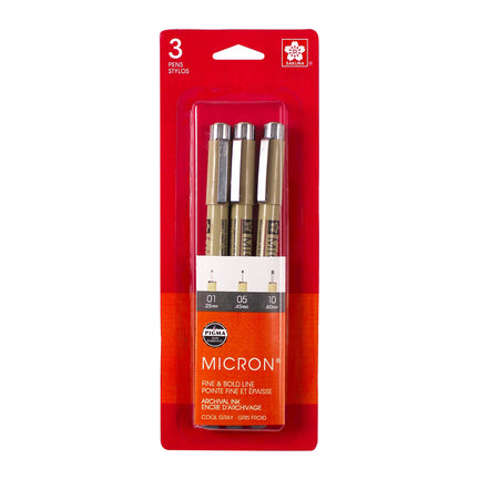 3-Pack Pigma Micron Pens - Cool Grey
