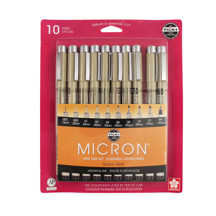 10-Pack Pigma Micron Pens - Black, Assorted