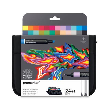 24-Piece Double-Tip Promarker Marker Set, Arts & Illustration - Bullet and Chisel Tip