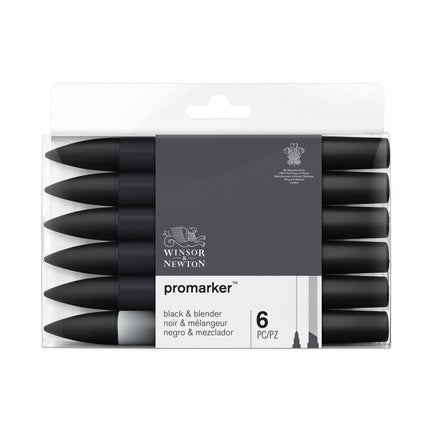 6-Piece Double-Tip Promarker Marker Set - Black & Blender