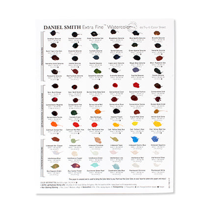 Daniel Smith Watercolour Chart, 66 colours