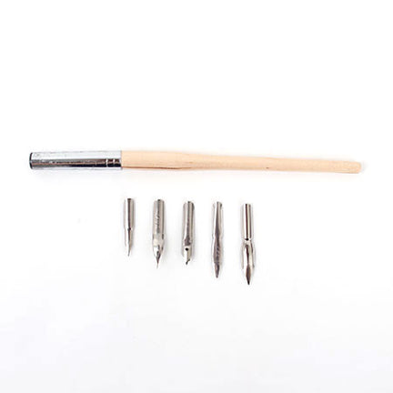 Set of 5 pen nibs and holder