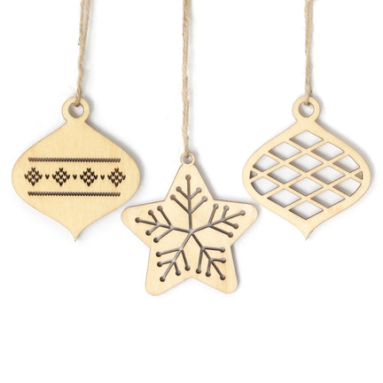 9-Piece Wooden Ornament Set - Baubles & Snowflake