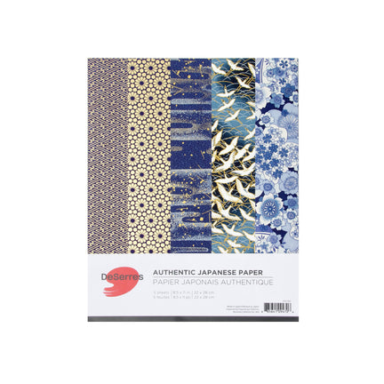 Set of 5 Japanese Papers 8.5 x 11 – Chiyogami Blue