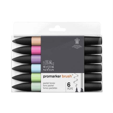6-Piece Double-Tip Promarker Marker Set in Pastel Colors - Brush and Chisel Tip