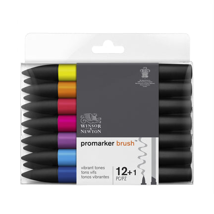 12-Piece Double-Tip Promarker Marker Set in Vibrant Colors - Brush and Chisel Tip