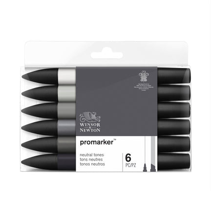 6-Piece Double-Tip Promarker Marker Set in Neutral Colors - Bullet and Chisel Tip