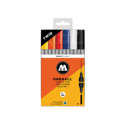 One4All Markers – Acrylic Twin Basic 1 – Pack of 6 double markers