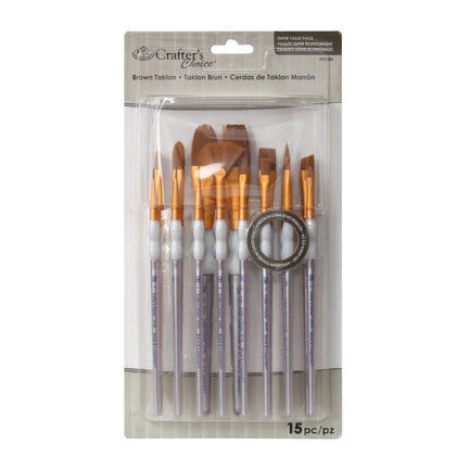 15-Pack Brown Taklon Assorted Paintbrushes