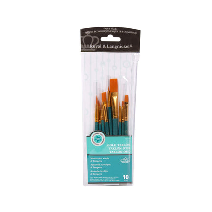 Gold Taklon Paintbrushes — Set of 10