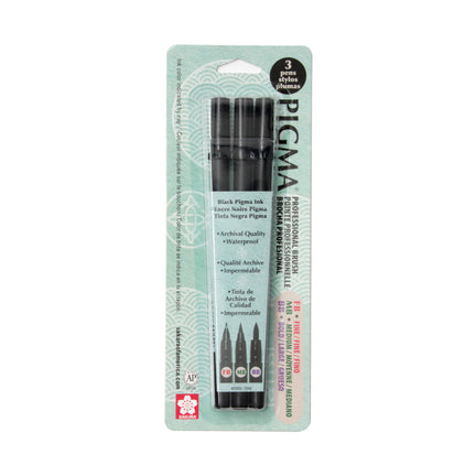 Pack of 3 PIGMA brush pens – Black, Assorted Nibs